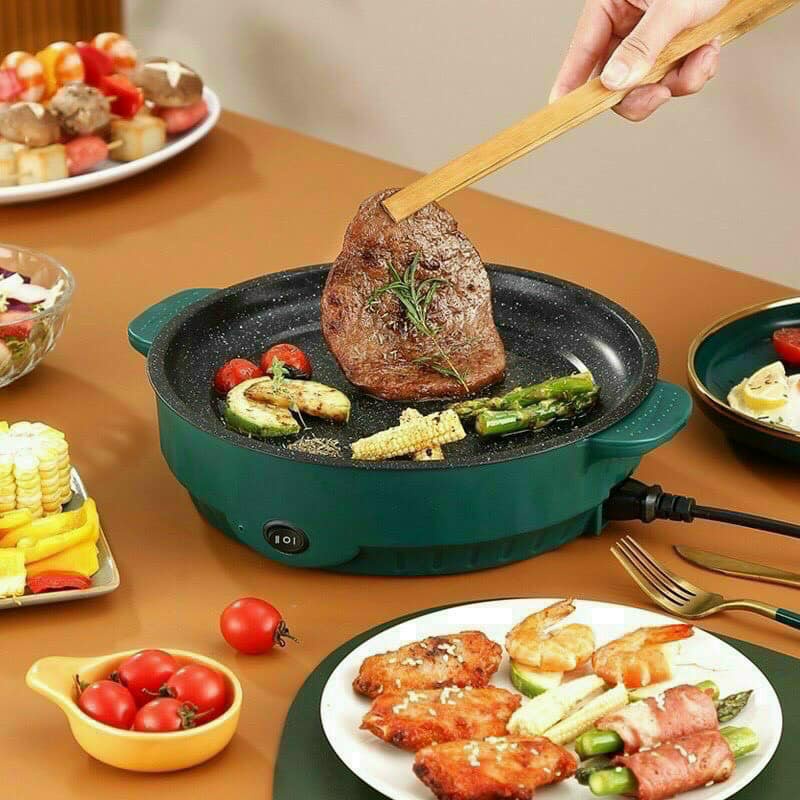 Bếp Nướng Điện Chống Dính 26cm, Chảo Nướng Điện Mini Đa Năng Nướng Thịt BBQ - T2K Max