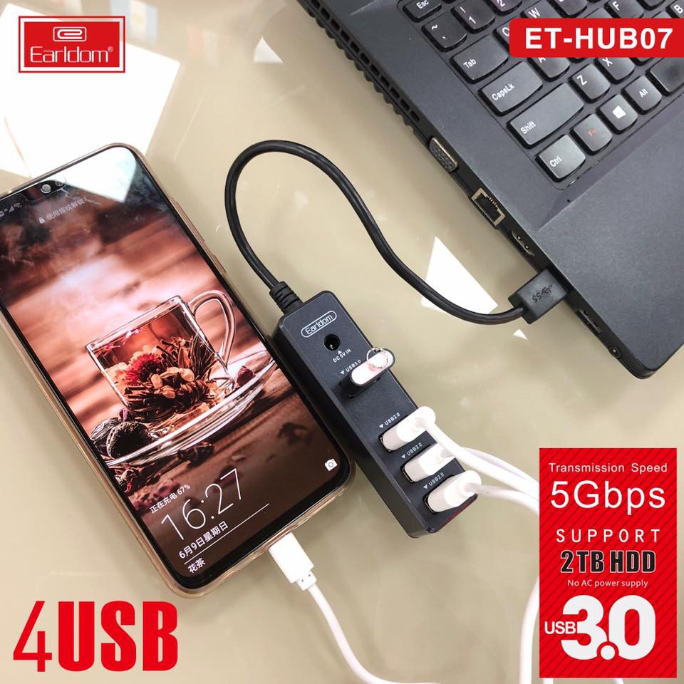 Cáp Hub Usb 3.0 và 2.0 Cắm 4 Cổng Earldom ET-HUB07 Chính Hãng