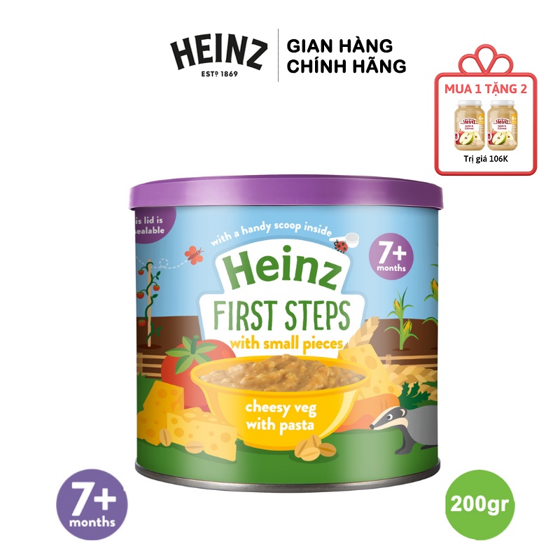 Bột Ăn Dặm Mì Ý Rau Củ Phô Mai HEINZ 200g (Date 2023) + Tặng 2 Hũ Táo Yến Mạch 170g (T7/2022)