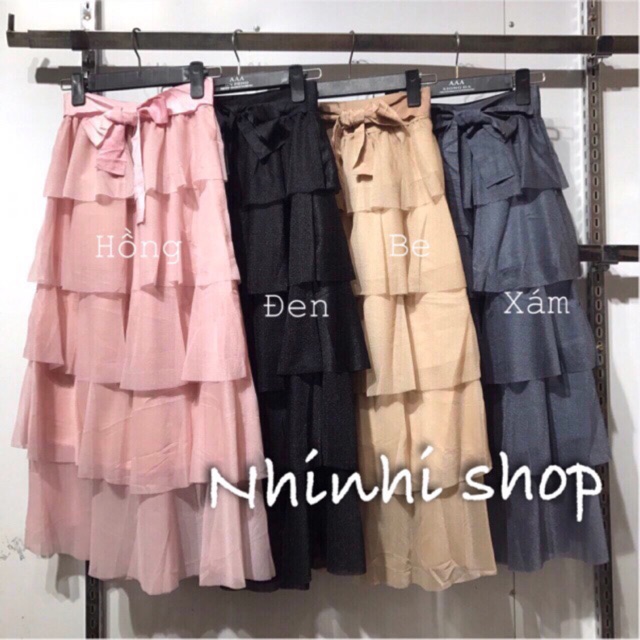 Chân váy tầng nơ dáng dài, Chân váy maxi 5 tầng vải von CV903 - NhiNhiShop