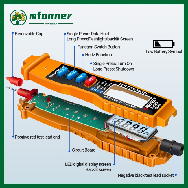 Bút Thử Điện Thông Minh Mfonner Aneng A3003 4000 Count Ncv Ac / dc Chuyên Nghiệp