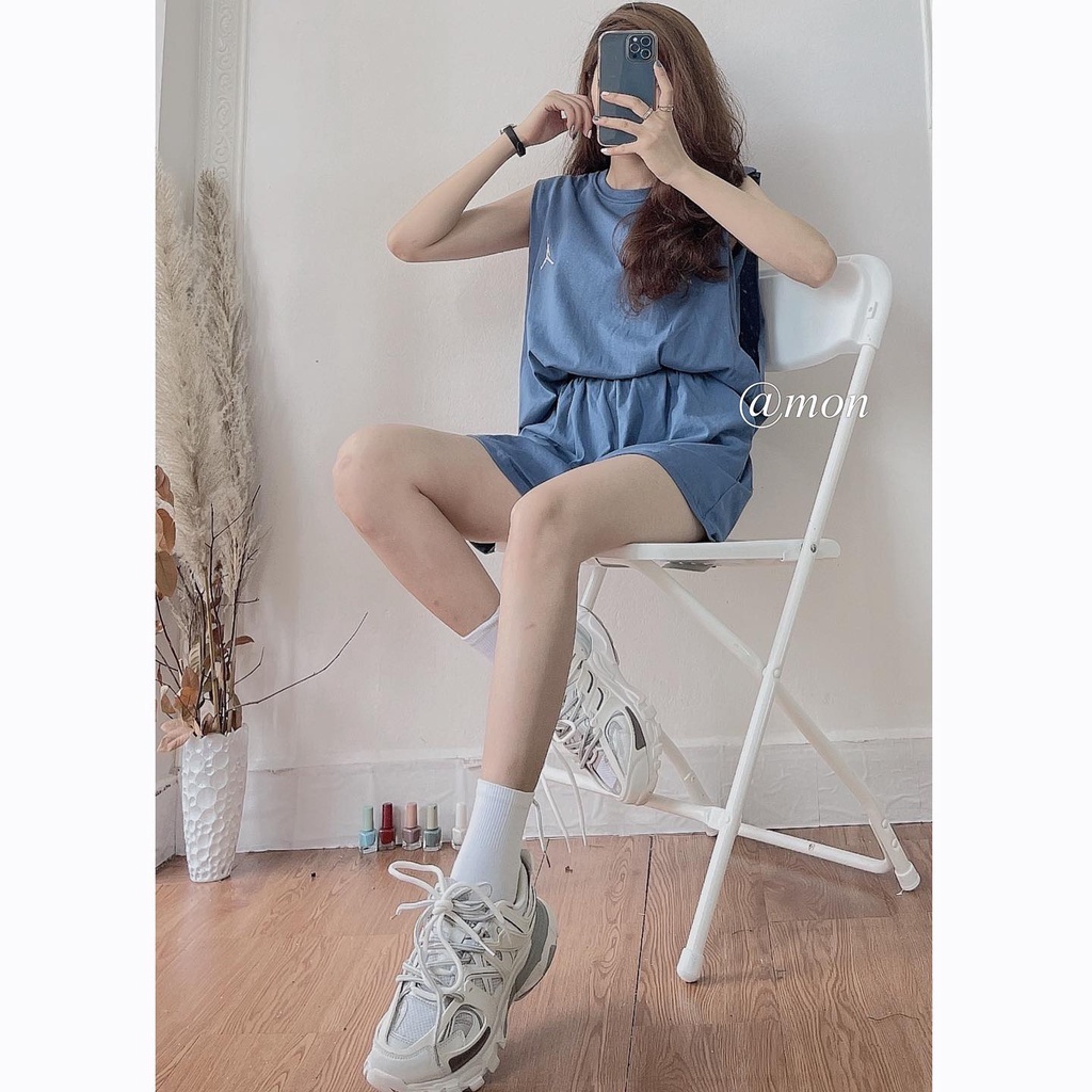 2101633 Set thể thao áo tank top và quần short cotton mềm mát 3 màu freesize