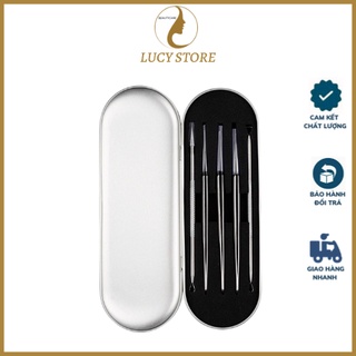 Bộ nặn mụn 5 chi tiết không gỉ cao cấp, bộ dụng cụ nặn mụn chuyên nghiệp - lucy store thiết bị vật tư spa