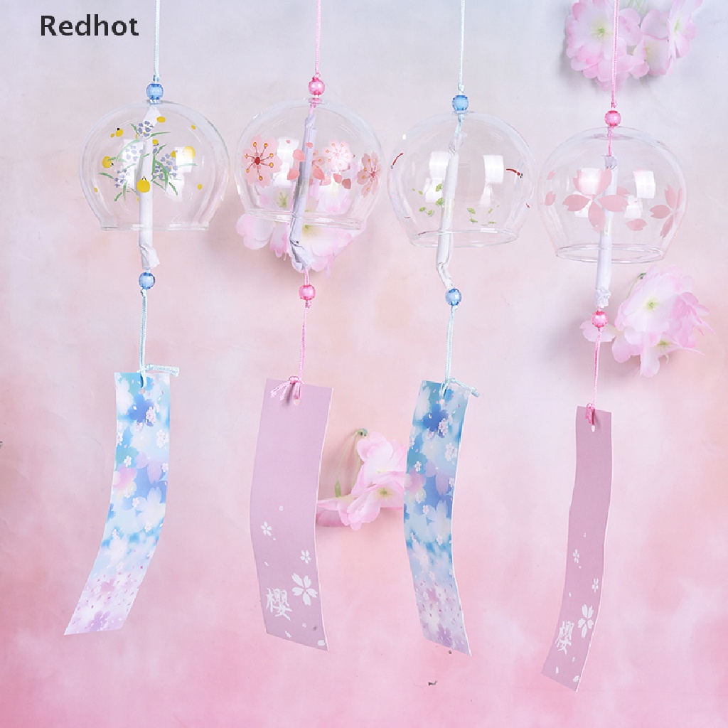 Chuông gió thủy tinh họa tiết hoa anh đào dùng trang trí nhà cửa