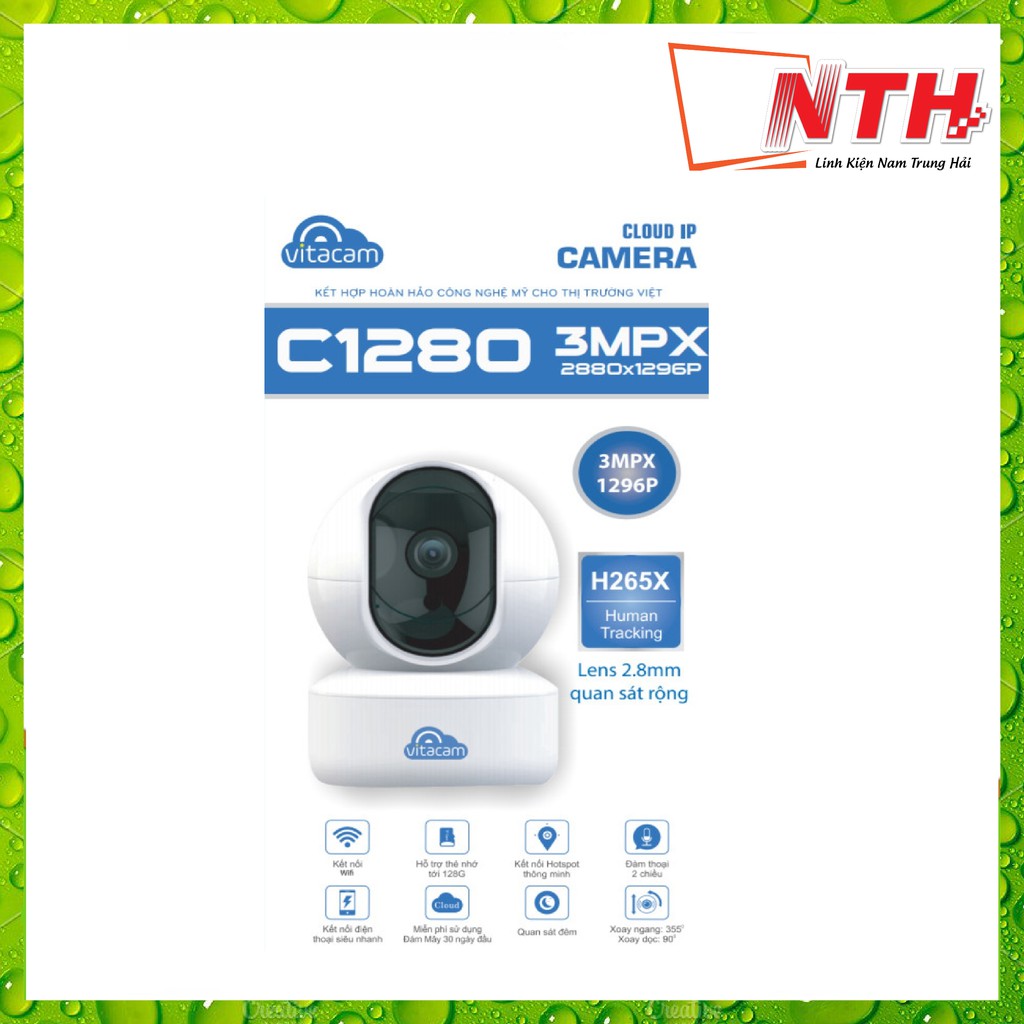 VITACAM C1280 - ĐỘ PHÂN GIẢI 3MPX CHUẨN ULTRA HD- LENS 2.8MM GÓC QUAN SÁT SIÊU RỘNG. CÔNG NGHỆ AI, XOAY 360 ĐỘ.