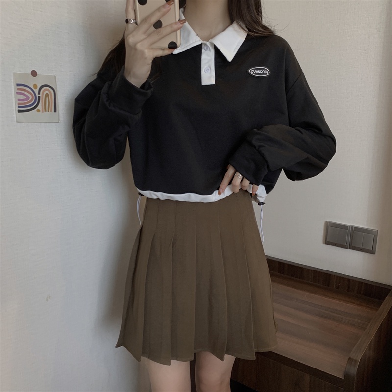 Áo thun lửng SUXI tay dài cổ polo đơn giản thời trang mùa xuân cho nữ