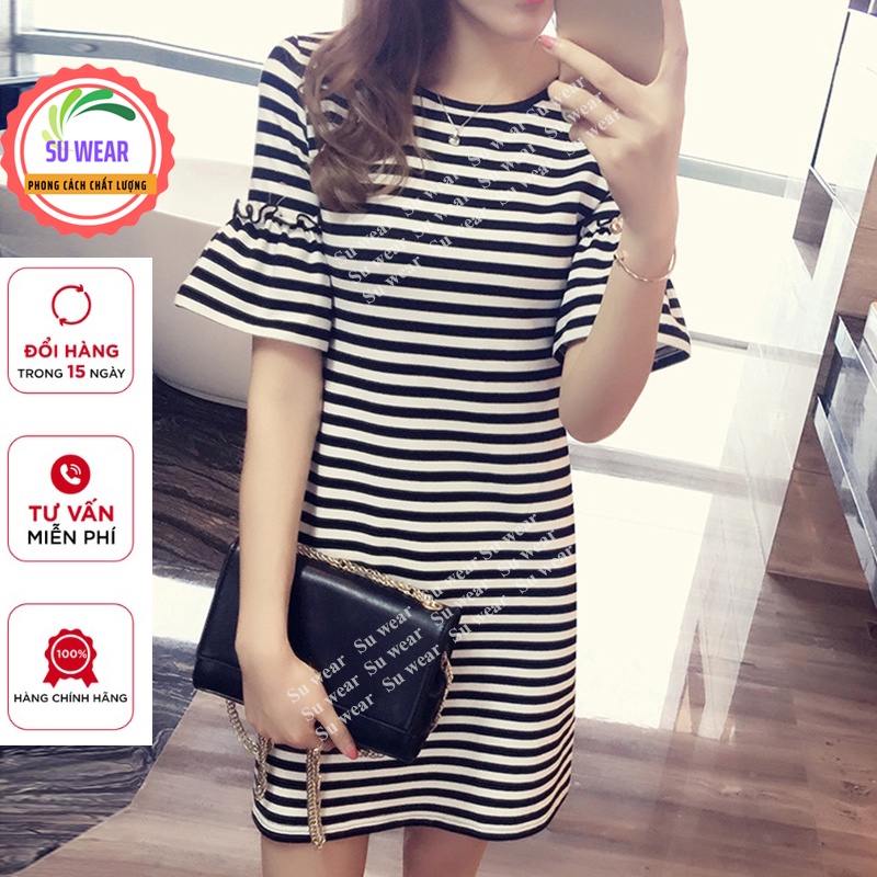 Đầm Sọc ngang Công Sở Trẻ Trung Váy Đi Dự Tiệc Cưới Hàn Quốc Nữ Cao Cấp, Vải Cotton, Thiết Kế Cao Cấp, Màu Đen Trắng | BigBuy360 - bigbuy360.vn