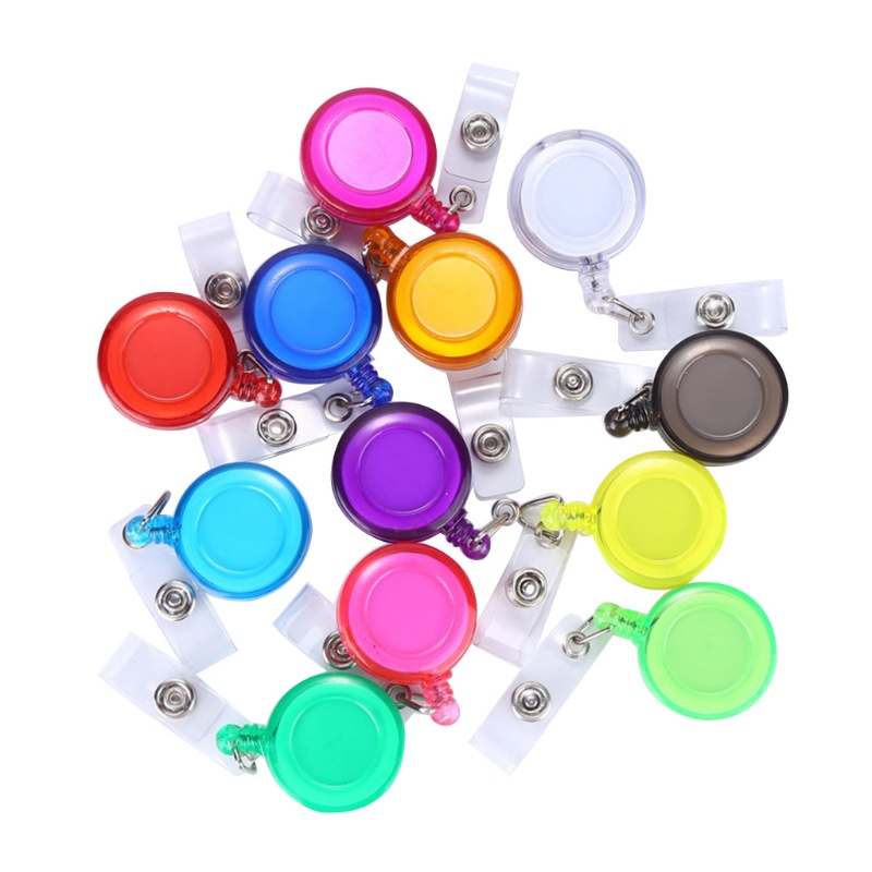 ST Premium Round-shaped Colored Plastic Retractable ID Badge Ideal for Key Card Name Tag Holder Metal Clip Random Color