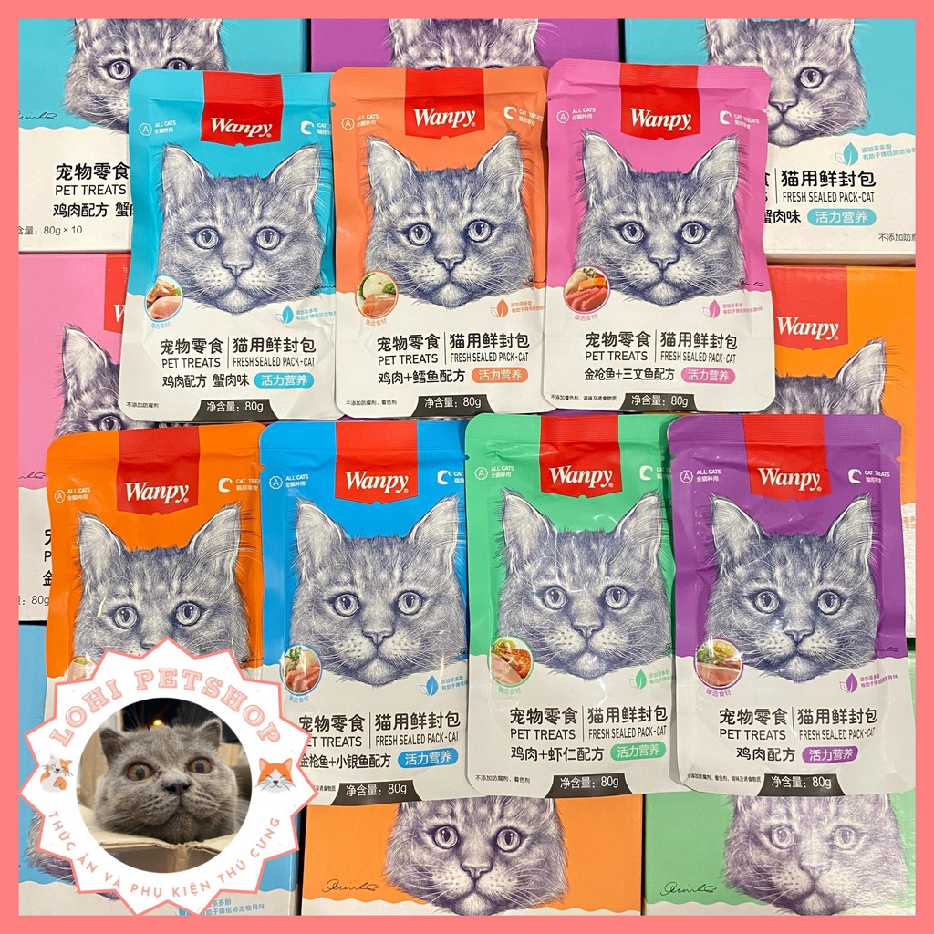 Thức ăn pate wanpy cho mèo gói 80gr chọn vị