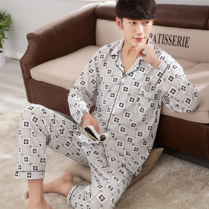 Đồ ngủ nam dài tay chất liệu cotton bốn mùa - Đồ mặc nhà cho nam