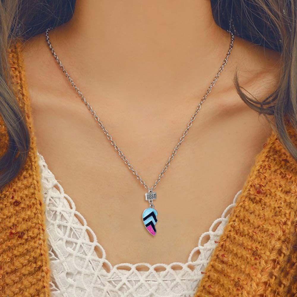 Vòng cổ Hình Trái Tim Ghép Nối 1 Mảnh Ghép Màu Cầu Vồng Cho Bạn Thân