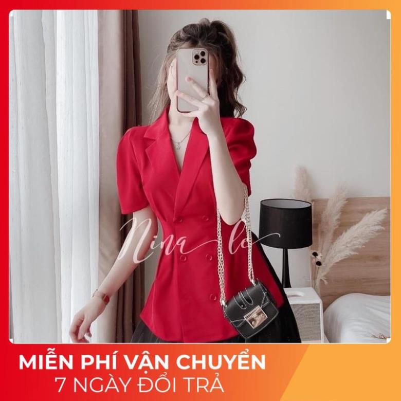 SET ÁO VEST ĐỎ CỘC TAY CHIẾT EO MIX QUẦN SOOC BỒNG TIỂU THƯ SIÊU XINH
