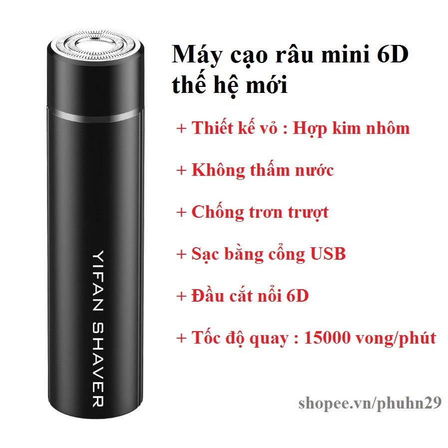 [CHÍNH HÃNG] Máy Cạo Râu Mini 6D Hợp Kim Nhôm YIFAN, Sạc USB