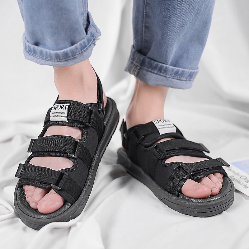 Giày Sandal Quai Dán Thể Thao Chống Trượt Phong Cách Hàn Quốc Harajuku Size 36-48 Dành Cho Nam Nữ