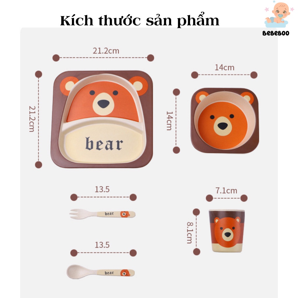 Set khay ăn dặm 5 chi tiết bằng sợi tre gồm khay, bát, cốc, thìa, niĩa cho bé cưng
