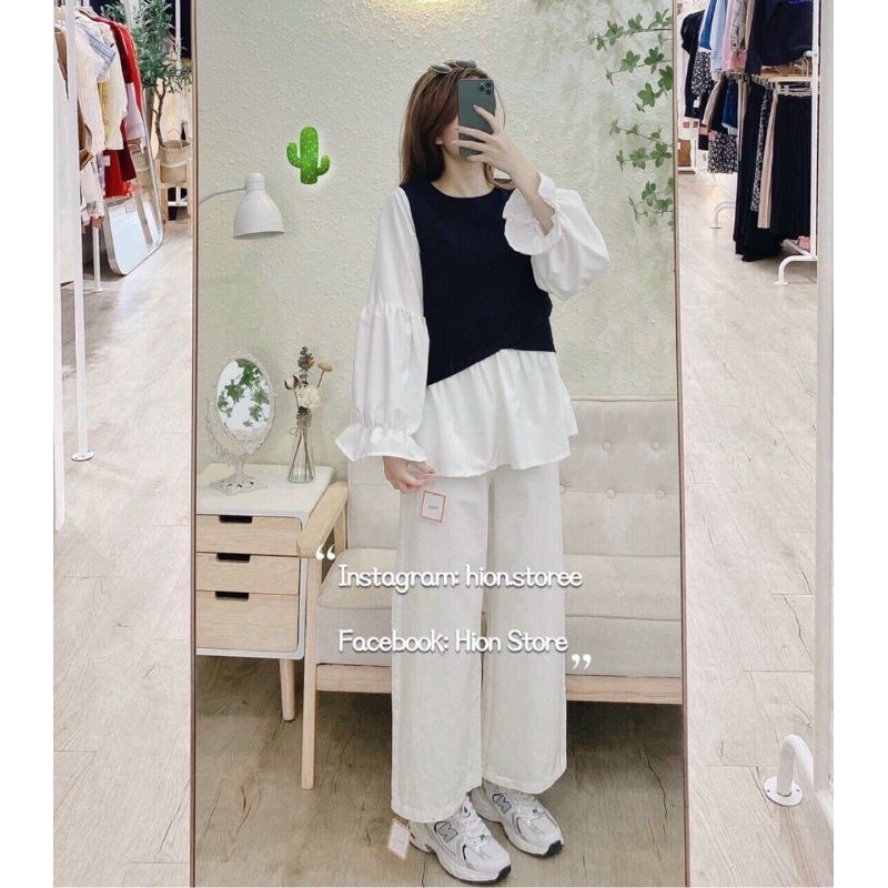 [GIÁ SỐC] Áo Babydoll Tay Bồng Bo Chun Kiểu Dáng Tiểu Thư - Áo Babydoll Pha Đen Trắng Tay Loe Chất Thô Freesize