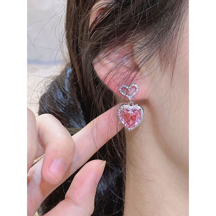 Đôi Khuyên Tai Hình Trái Tim Đính Đá Dễ Thương Cho Nữ