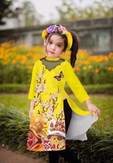 Áo dài cách tân mẹ và bé pha lưới