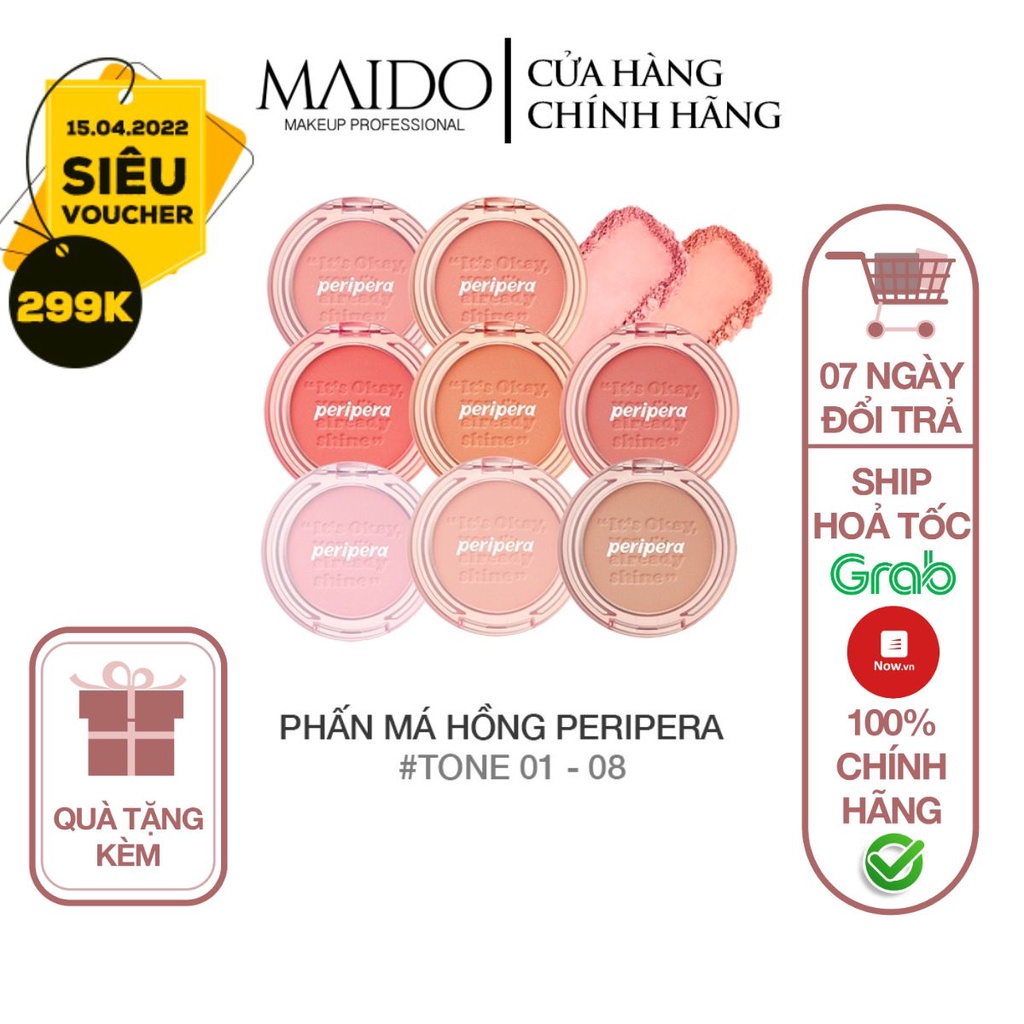 Phấn má PERIPERA PURE BLUSHED SUNSHINE CHEEK 4,2g siêu mịn nhẹ nhàng phù hợp với tất cả các loại da MAIDO COSMETICS