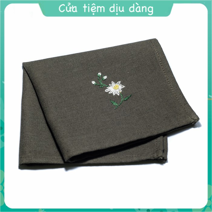 Khăn tay  vải linen thêu thủ công - mẫu Họa mi