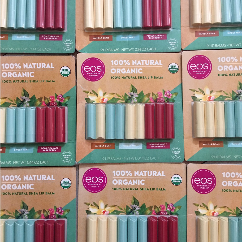 Bộ Son Dưỡng Môi Hữu Cơ Eos USDA Organic Smooth Lip Balm, 9 stick – Mỹ