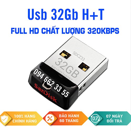 Usb nhạc cho ô tô💖FREESHIP💖Usb 32GB H+T siêu nhỏ gọn độ bền cao bảo hành 5 năm