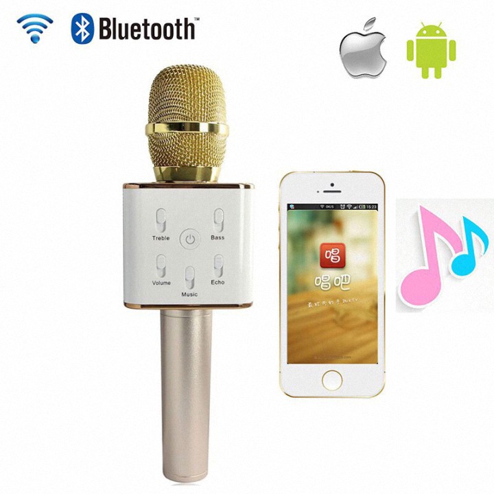 Micro Karaoke Tích Hợp Loa Ngoài Bluetooth Q7 Vàng