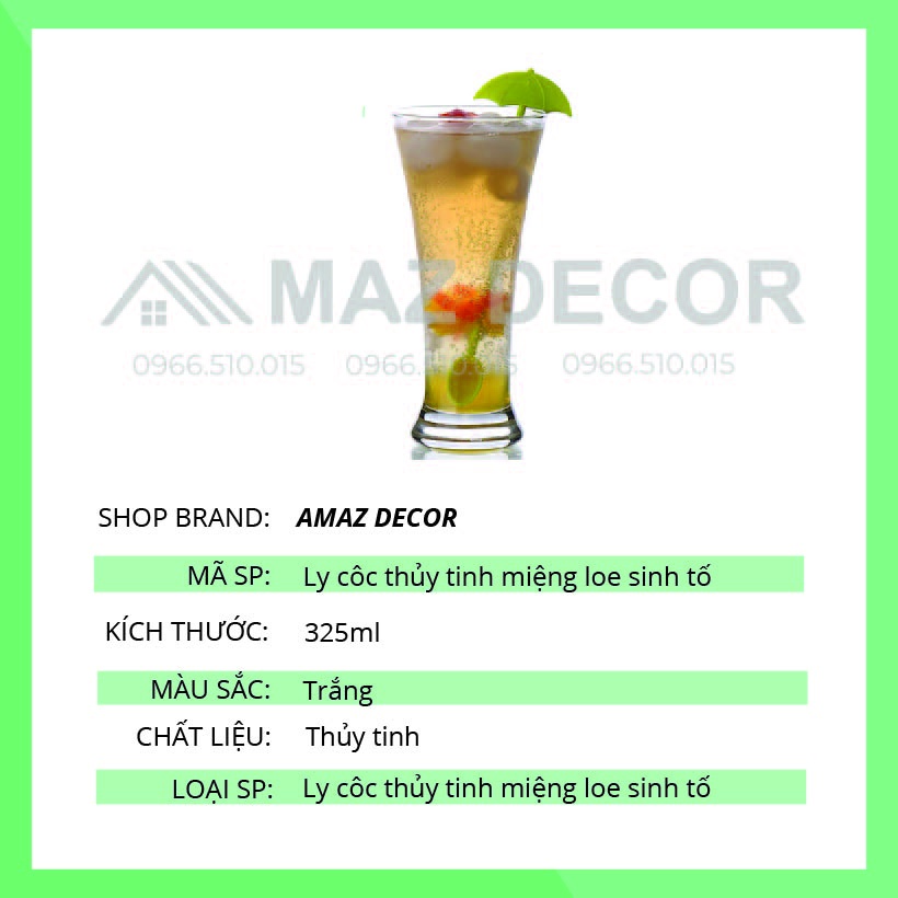 Giá xưởng Bộ 6 ly sinh tố nước ép miệng loe tinh tế ES4001 350ml