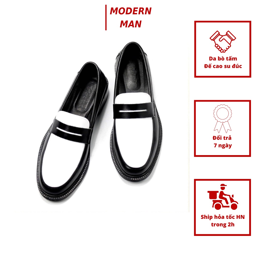 Giày Lười - Penny Loafer Màu Trắng Da Bò - Đế Cao Su Đúc,Tăng Chiều cao 4cm BH 12 Tháng