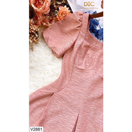 V2881 váy cổ vuông tay bồng màu cam