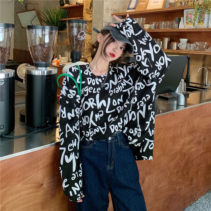 Áo Sweater Mỏng Dáng Rộng In Chữ Thời Trang Mùa Thu Cho Nữ Có Size Lớn