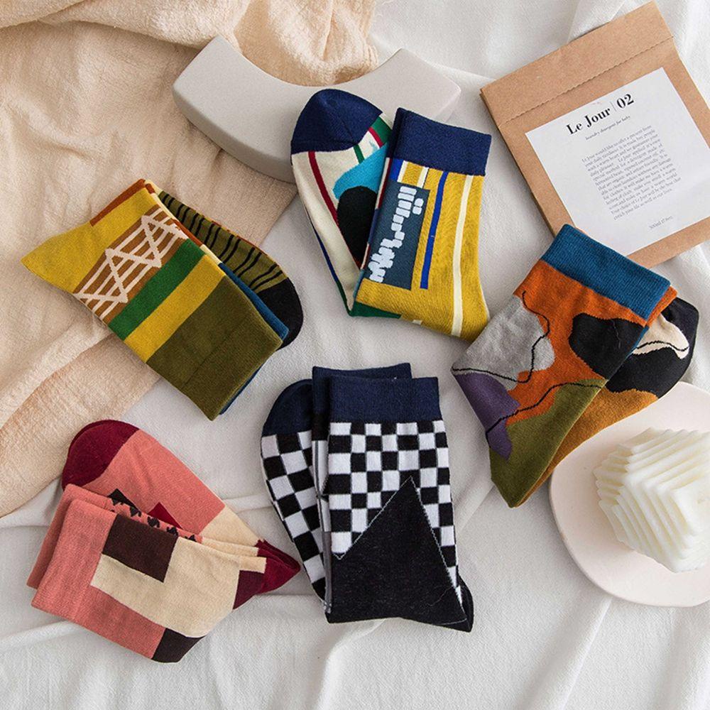 Vớ Cotton Cổ Cao Họa Tiết Kẻ Sọc Thoáng Khí Thời Trang Cho Nam