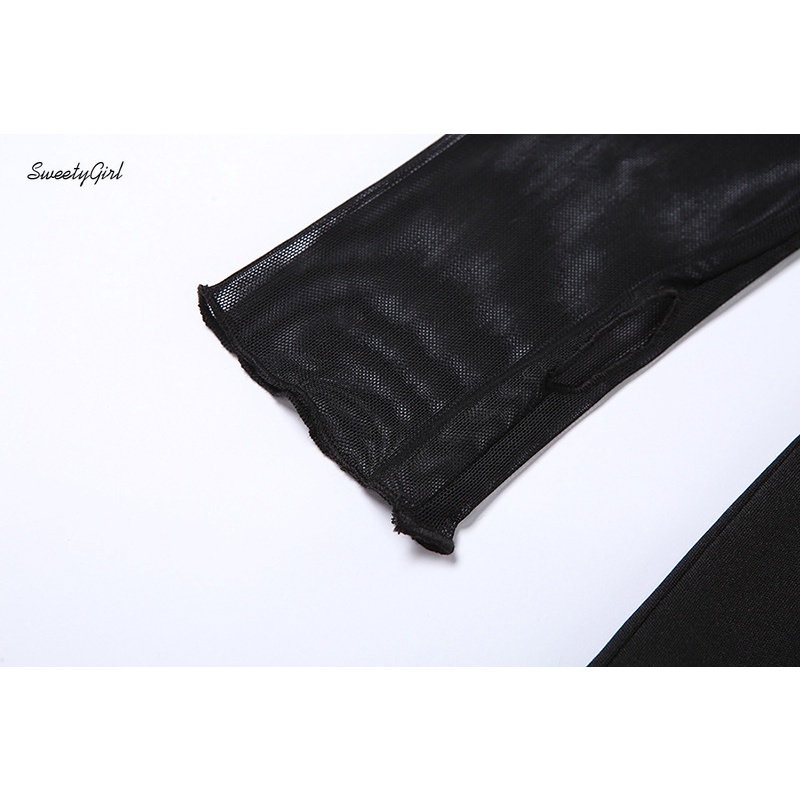 Đầm Ôm Mini Tay Dài Phối Lưới Màu Trơn Thời Trang 2022 Cho Nữ