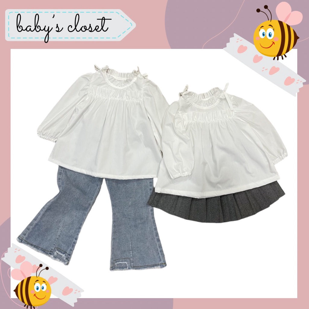 Áo sơ mi trắng dài tay cho bé gái BABY'S CLOSET - Áo trắng kiểu tay phồng cho bé gái dễ thương.