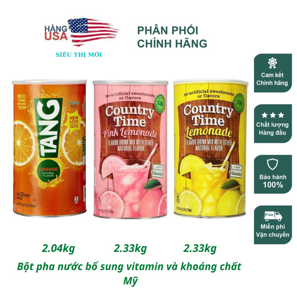 Bột cam TANG 2.04KG &amp; Bột Chanh Country Time Drink Mix Lemonade 2.33Kg– Mỹ- Pha nước ngon như nước cam/chanh tươi