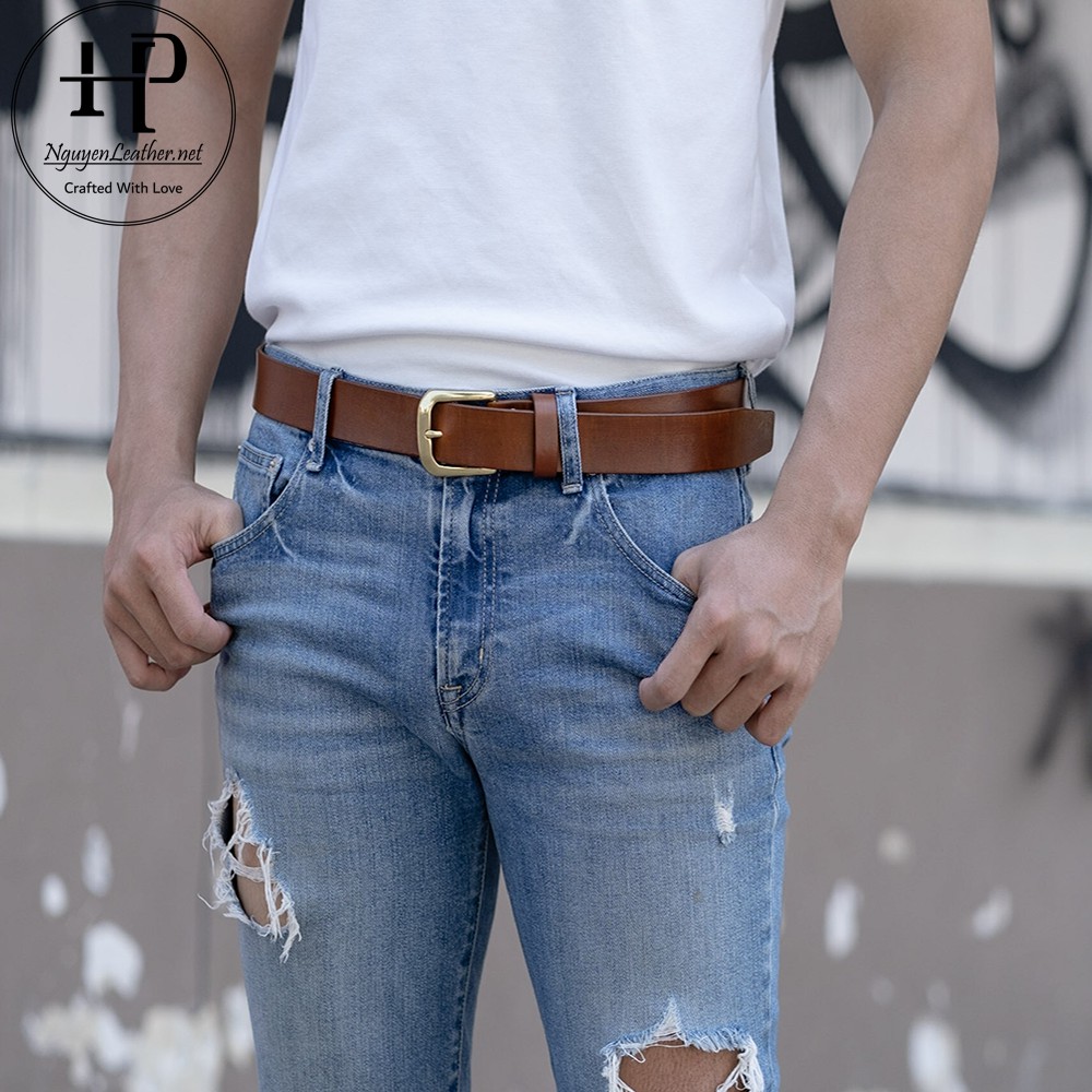 Dây Lưng Nam Da Bò Nguyên Miếng Cao Cấp Nhuộm Handmade Khóa Đồng Đúc Nguyên Khối  Nguyen Leather+ Đục Lỗ Cài