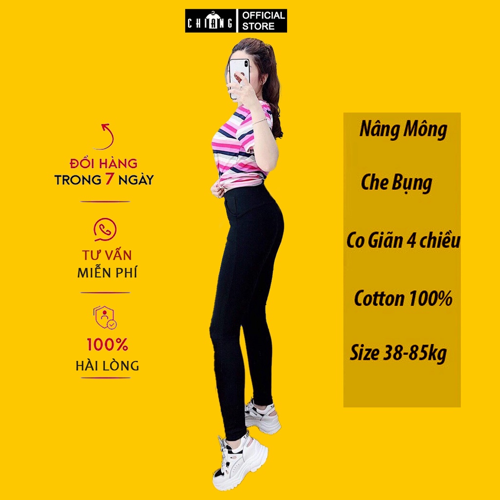 Quần Legging Nâng Mông CHIANG Vải Coton Co giãn, mềm mịn, thoáng mát cao cấp C09