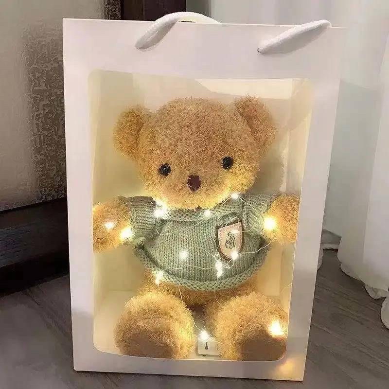 Gấu Bông Teddy Chỉ Mềm Mượt Cao Cấp kèm Túi Kiếng + Đèn Led Quà Tặng Ý Nghĩa Gấu Bông giá Rẻ