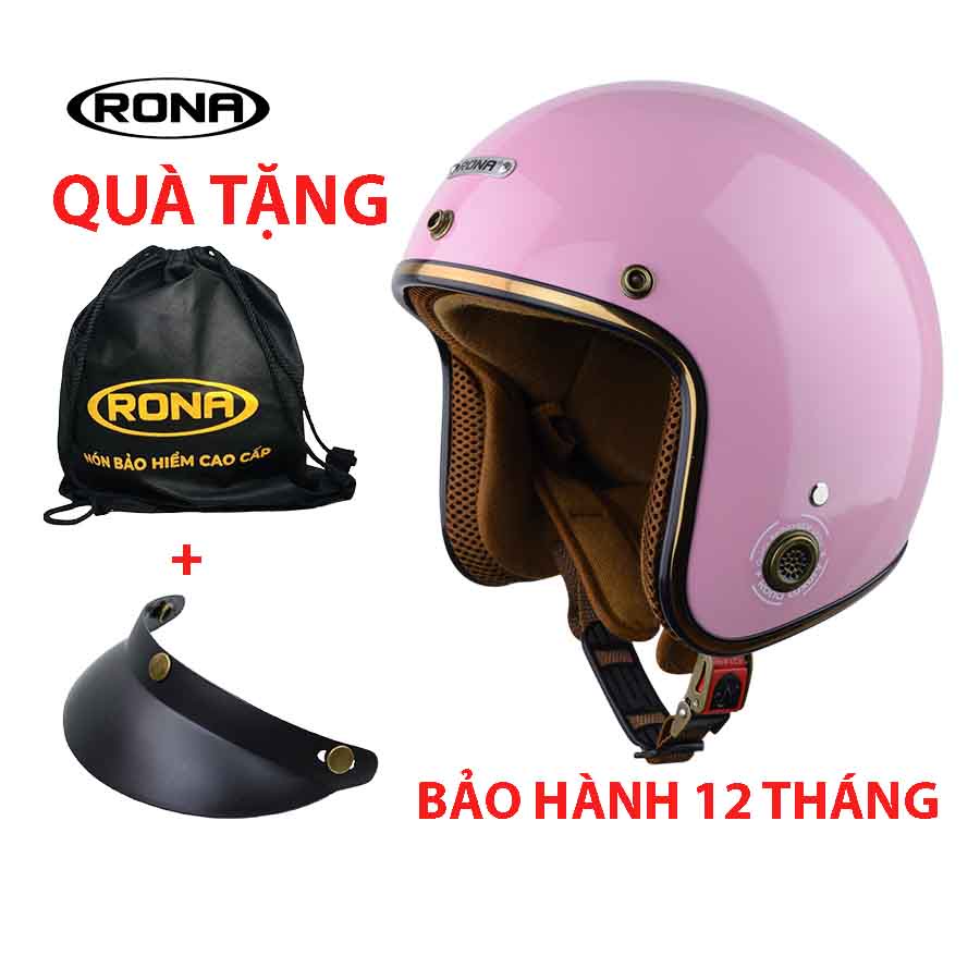 Mũ bảo hiểm 3/4 RONA màu hồng phấn bóng chính hãng, bảo hành 12 tháng, freeship toàn quốc