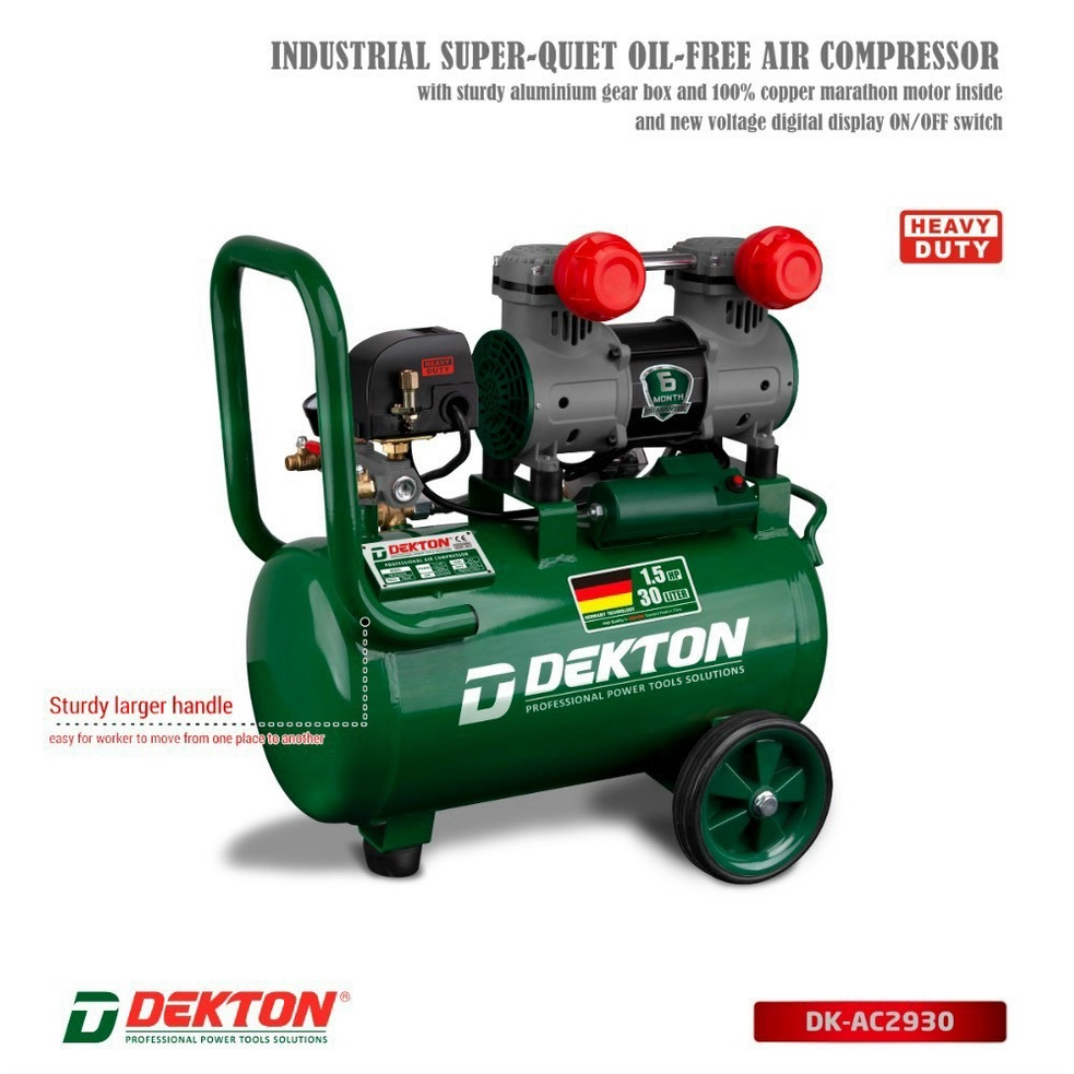 Nén Khí Không Dầu Dekton DK-AC2930 1.5HP/1250W / Bình 30L - Lưu Lượng 150L/Phút