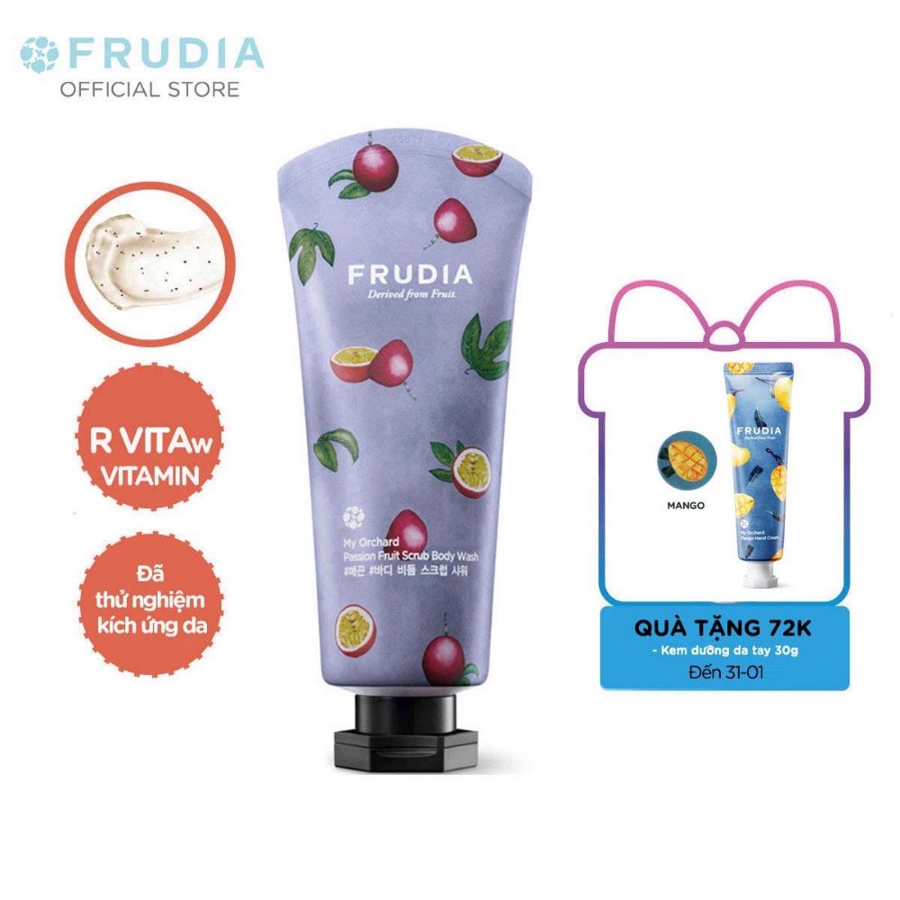 [Tặng 88k]Sữa Tắm Tẩy Tế Bào Chết Hương Chanh Dây Frudia My Orchard Passion Fruit Scrub Body Wash 200ml