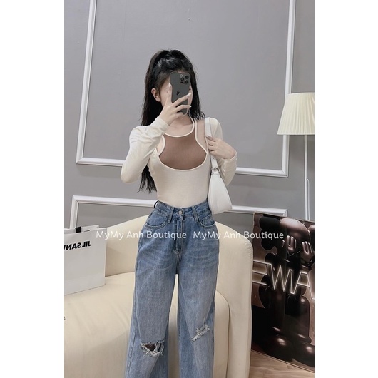 Áo Len Tăm Pha Cổ Hở Vai Tay Dài 3 Màu Có Ảnh Thật Kèm Video