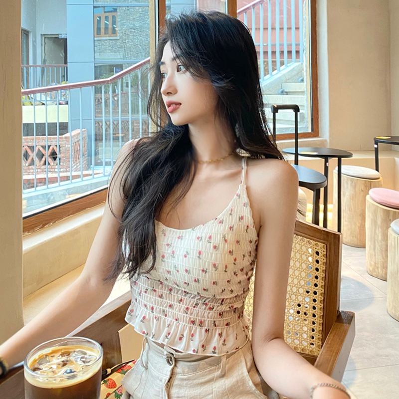 Áo Hai Dây Hở Lưng Có Mút Nâng Ngực Phối Ren Hoa Quyến Rũ Cho Nữ