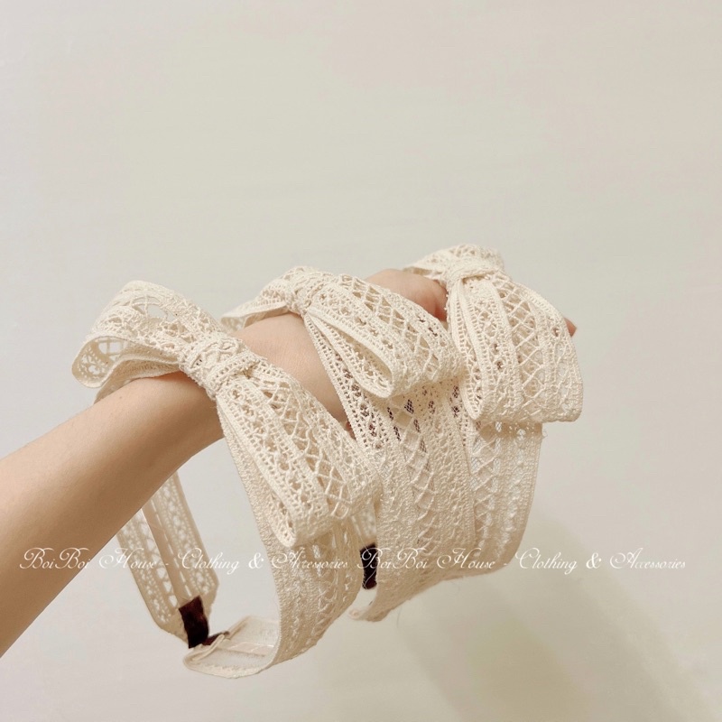 Turban / Bờm Ren màu beige cho bé thiết kế style Korea