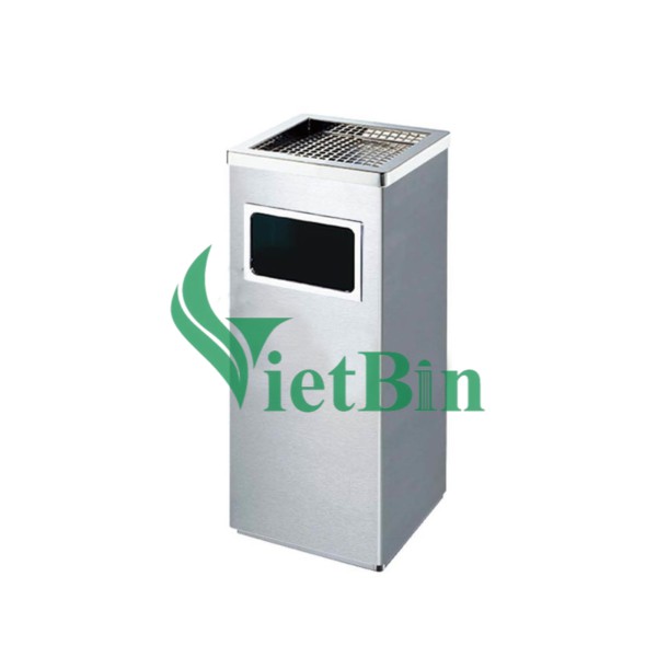 Thùng rác inox vuông có gạt tàn thuốc lá Vietbin A34-B
