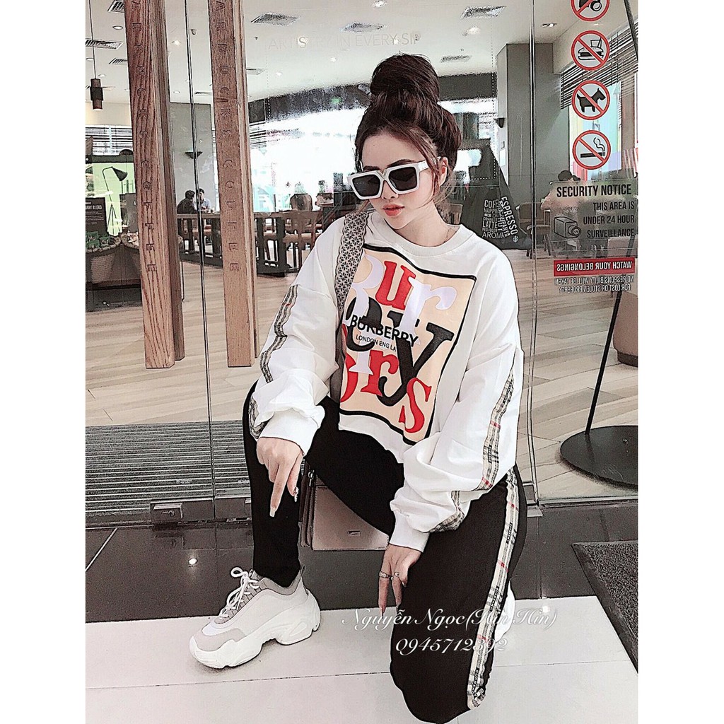 Sét Áo Thun Tay Dài In Chữ Kiểu Kết Hợp Quần Dài Phối Viền Sang Chảnh TTS1039