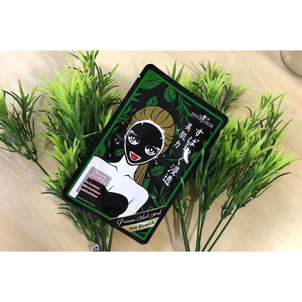 Mặt Nạ Đen Tràm Trà Giảm Mụn đầu đen SexyLook Tea Tree Anti Blemish Black Facial Mask giấy