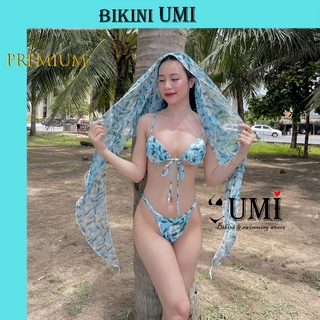 Bikini 2 mảnh kèm khăn họa tiết hoa cao cấp bikini umi