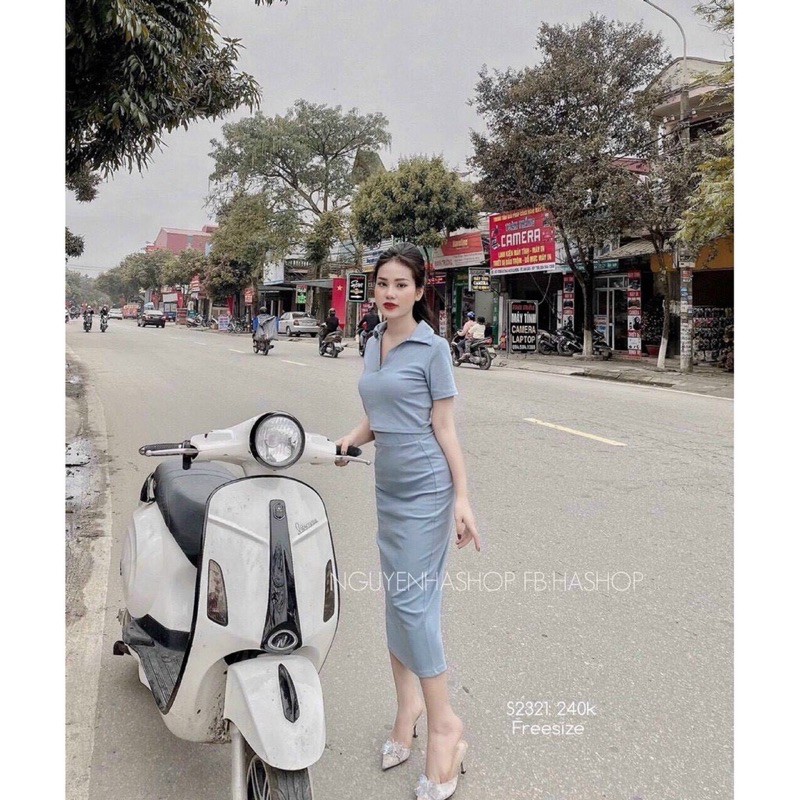 Sét bộ áo croptop cổ bẻ phối chân váy dài cực xinh , chất thun bozip mềm mịn