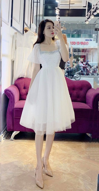 Đầm xoè dự tiệc xếp tầng tay dài TRIPBLE TDRESS - Free size dưới 54kg